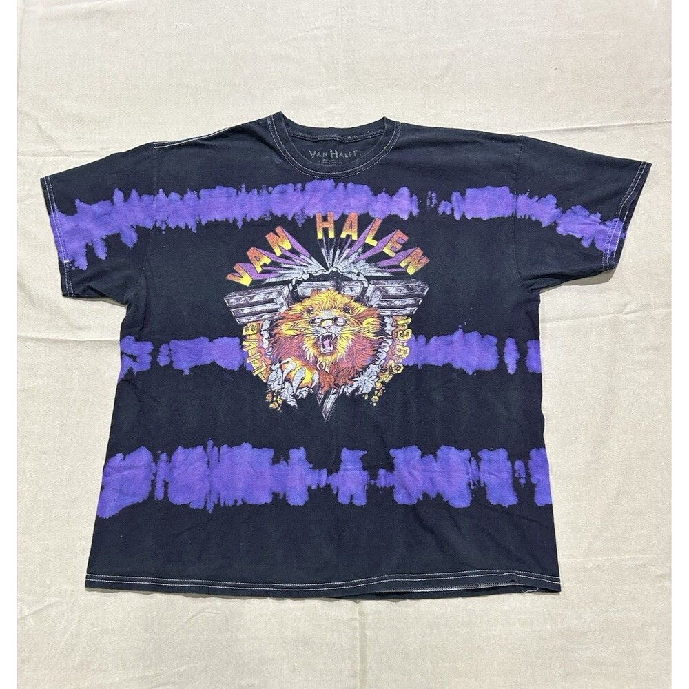 Van Halen Short Sleeve T-Shirt Black With Purple Tie-Dye Stripes Size M/L H-1